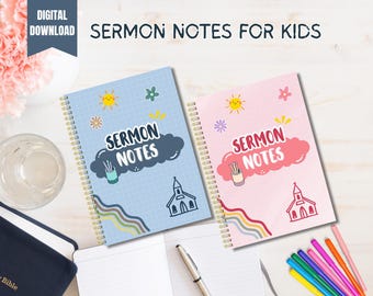 Kids Sermon Notes Journal: Printable Church Activity, Homeschool Devotion (PDF Download A4 Size)