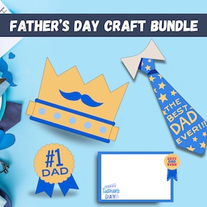 Vatertag DIY Handwerk Bundle, sofortiger Download druckbare Aktivität Vorlagen für Kinder, beste Papa in der Welt Karte, Krone, Krawatte & Abzeichen