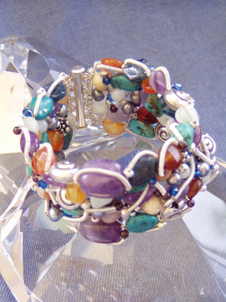 Australian Tropical Dreaming Gemstone Fine Silver Jewellery Cuff image 3