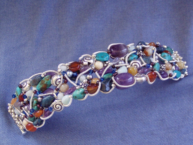 Australian Tropical Dreaming Gemstone Fine Silver Jewellery Cuff image 2