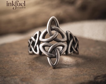 Keltischer Triquetra-Ring aus Silber, durchbrochener Ring mit nordischem Dreifaltigkeitsknoten, Wikinger- und keltischer Filigranring für Damen und Herren, nordischer heidnischer spiritueller Ring