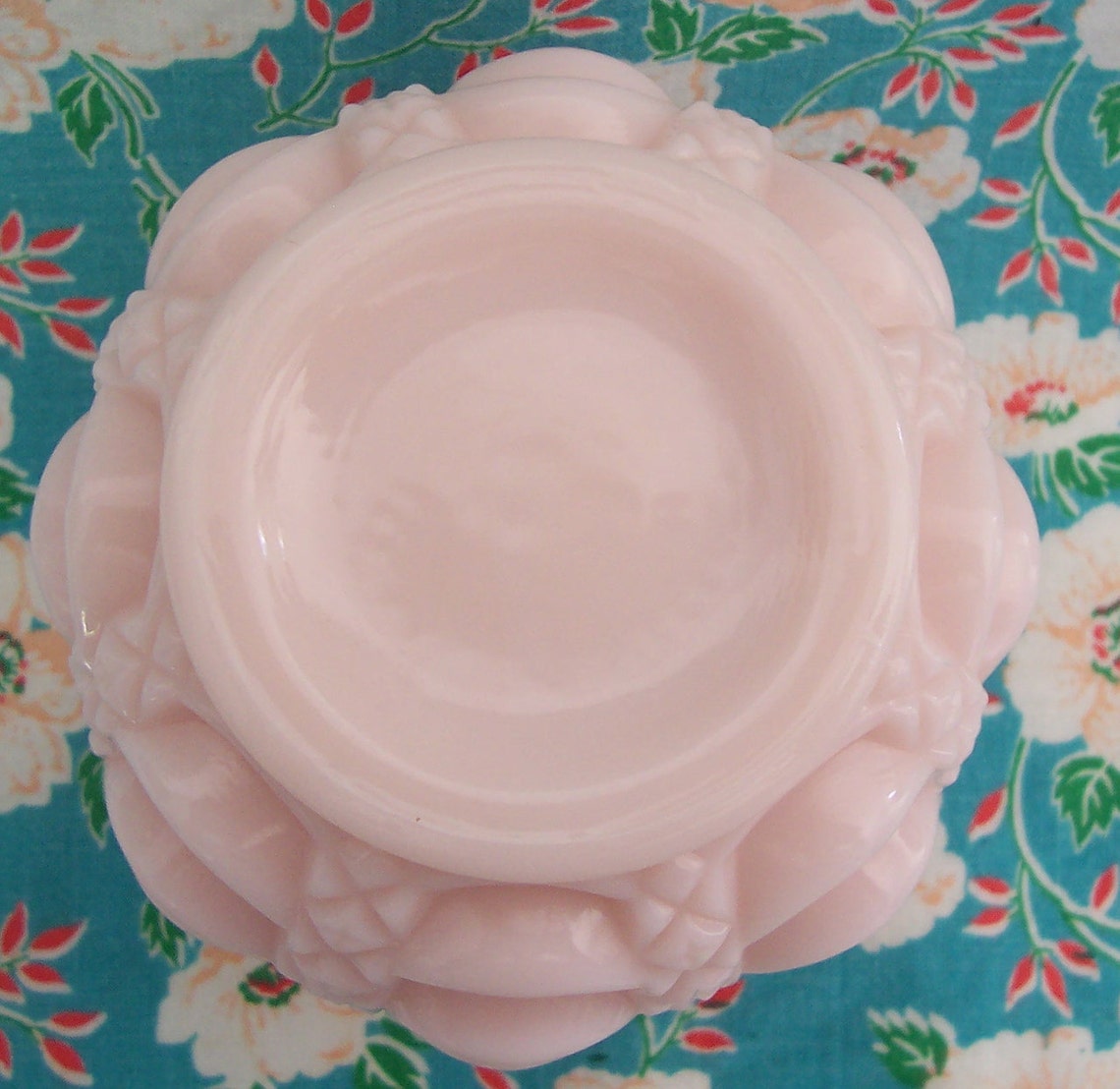 Fostoria Diamond and Swags Pink Milk Glass Rose Bowl Etsy