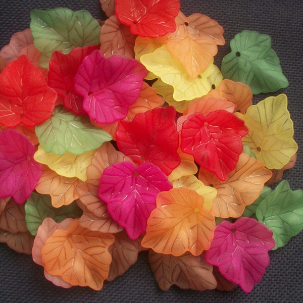 40 Autumn Fall Leaf Charm Mix Frosted Acrylics 25mm