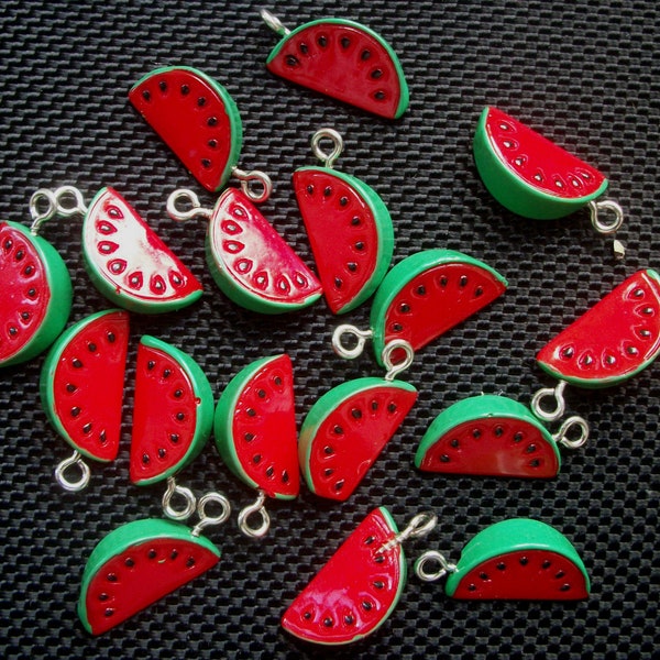 6 Watermelon Slice Fruit Charms