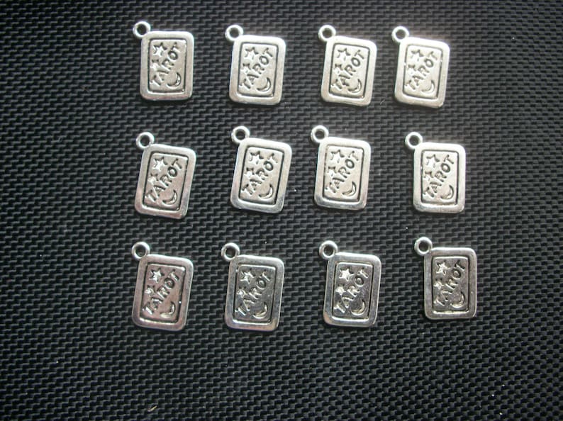 6 Tarot Card Charms Silver Tone Metal 18mm