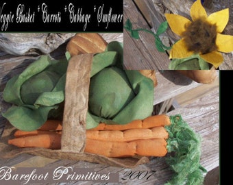 Mailed PATTERN Veggie Basket Carrot Cabage Sunflower vegetable Spring bowl filler