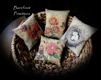Set of 4 primitive Flower Bird Nest egg Rag Stuffed Lavender Pillow Tucks bowl fillers Spring Sumer