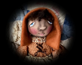 Fall Art Doll Primitive Folk Art pumpkin hand made by Baker