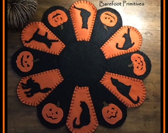 Halloween Penny Rug Pumpkin Cat 2 sided digital PATTERN