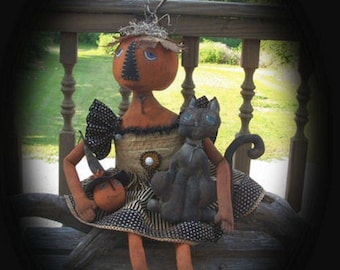 Pumpkin Doll Primitive Cat Pumpkin Fall Halloween Lucy Boo digital ePATTERN