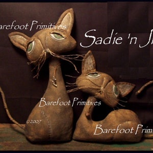 Primitive Cats Sadie Jinx stump kitty folk art doll sitter PDF ePATTERN