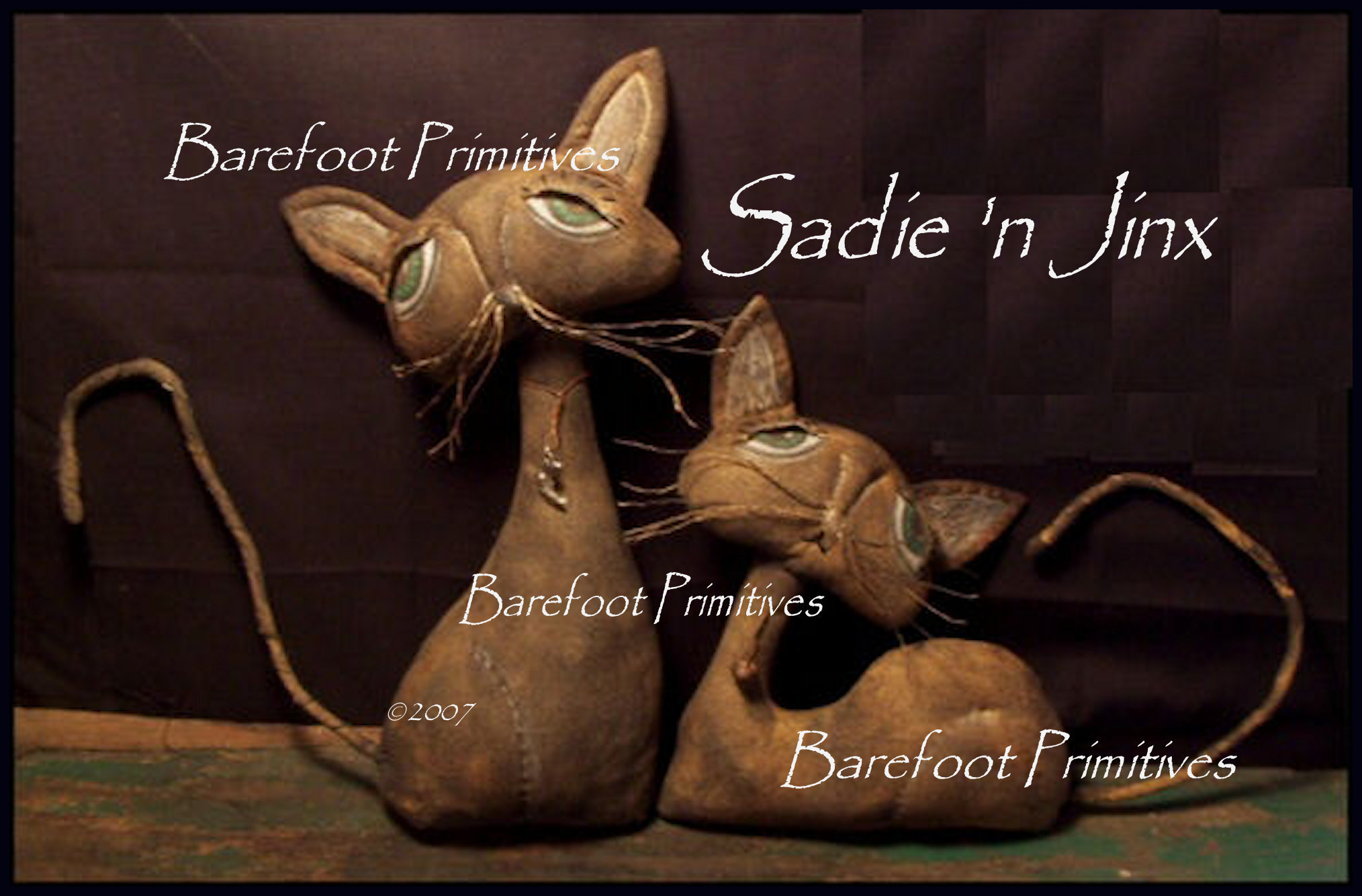 Primitive Cats Sadie Jinx Stump Kitty Folk Art Doll Sitter