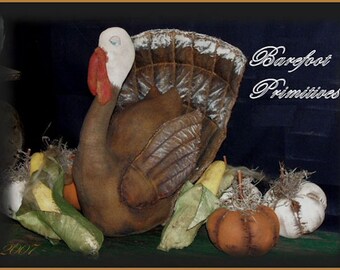 Primitive Gilbert Turkey tom Pumpkin Corn food critter animal Digital e PATTERN