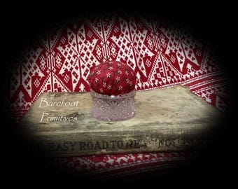 Wee Little Red Pin Cushion pin keep Glass Salt Dip
