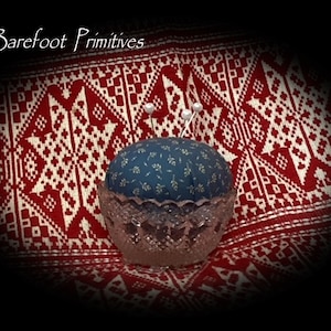 Salt Dip pin cushion BLUE sewing helper tool Lavendar crushed walnut shells