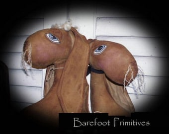 Folk Art Abbie and Cuff primitive bunny rabbit doll sitter  ePATTERN