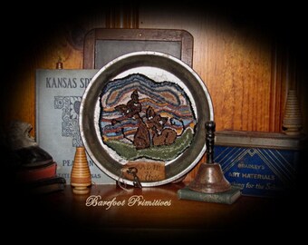 Cats Punch Needle Pie Tin hanging Old Key Tag Sadie n Jinx