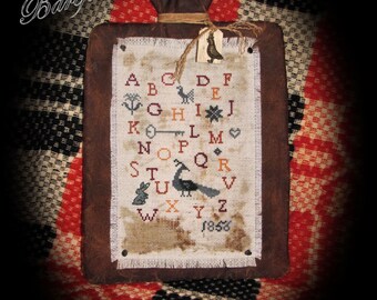 1856 Hornbook Sampler cross stitch bird Alphabet Digital PATTERN