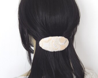 Ivory barrettes, lace barrette, floral barrette, embroidered barrette, paisley barrette, fabric barrette, hair accessory, fashion accessory