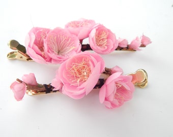 Pink rose floral alligator clip, hold up-dos, accent a bun, clip up your ponytail