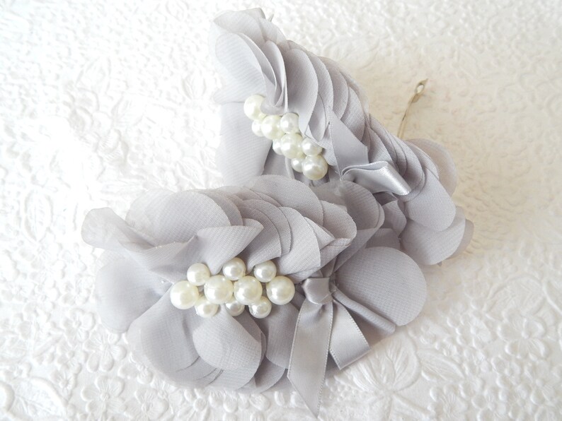Coral cream grey chiffon hair barrette, floaty bridal or party ponytail clip, accessory for thick hair, pearl bridal hair accent, 3 colors image 6
