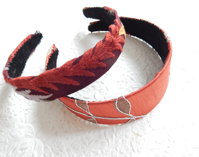 RUST embroidered headbands, curly hair accessory, wide and thin headbands for women image 2