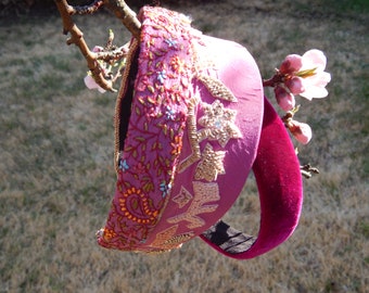 PINKS embroidered beaded velvet fabric headbands for women, hair accessory