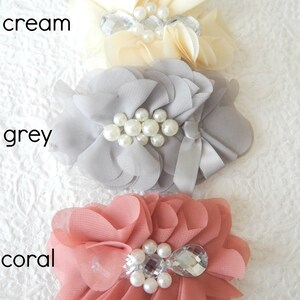 Coral cream grey chiffon hair barrette, floaty bridal or party ponytail clip, accessory for thick hair, pearl bridal hair accent, 3 colors image 4