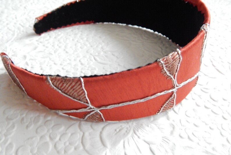 RUST embroidered headbands, curly hair accessory, wide and thin headbands for women silver leaf