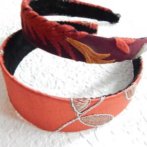 RUST embroidered headbands, curly hair accessory, wide and thin headbands for women image 1