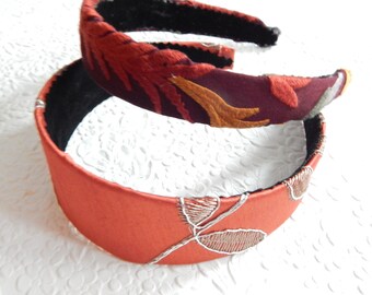 RUST embroidered headbands, curly hair accessory, wide and thin headbands for women