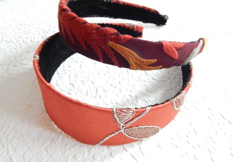 RUST embroidered headbands, curly hair accessory, wide and thin headbands for women image 1