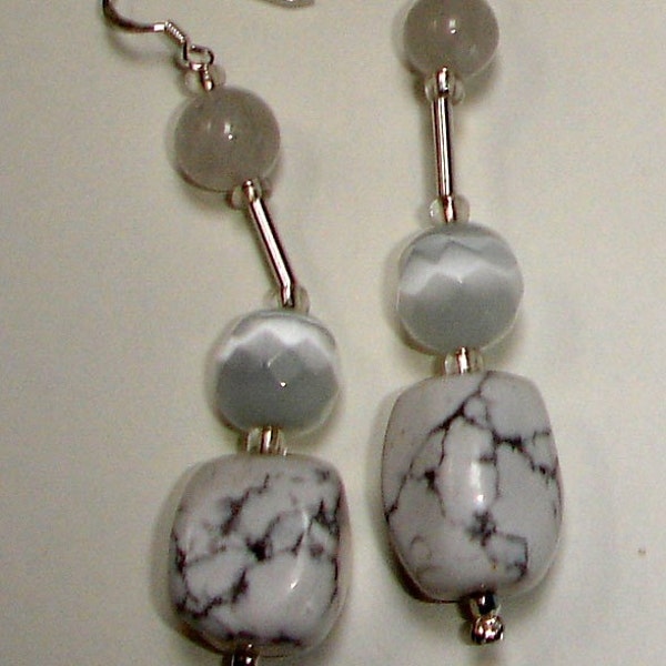 Howlith and rock crystal earrings