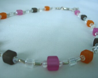 Lilac, Orange, Turquois Colored Necklace - Cube, Diamond shaped beads - Glass, Acrylic Beads