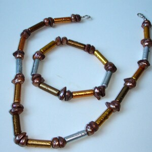 Golden and silver glass beads and freshwater pearls image 1