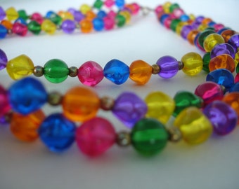 Multicolored Acrylic Bead Necklace -  Rainbow Necklace -  3 Stranded - Colorful