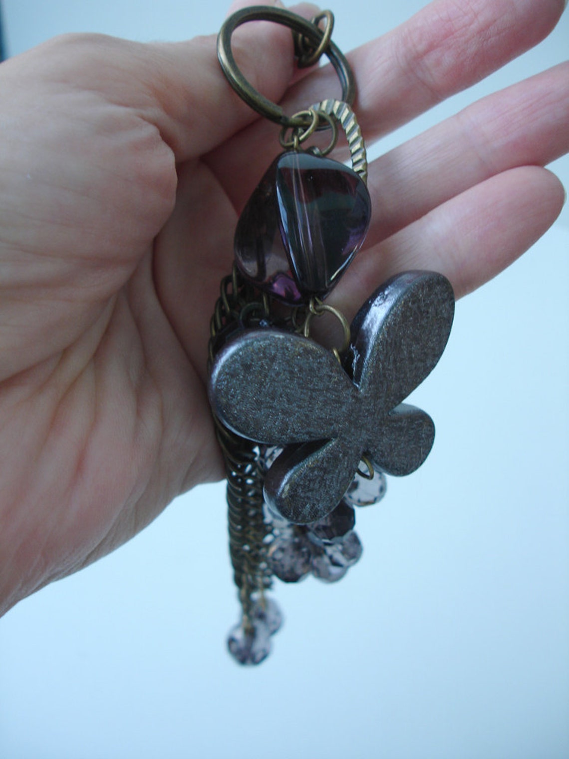Butterfly and Beads Keyring Pendant - Etsy
