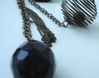 Black teardrop  - steampunk keyring pendant
