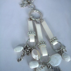 White Silver Charm Necklace Pendant: Chain, Rings, Starfish,Hearts, Shells, Acrylic Beads, Mother of Pearl image 1