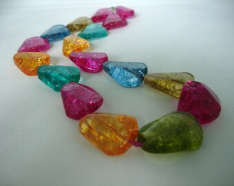 Pink Lilac, Orange, Turquois Colored Necklace -- Glass Beads - Knotted