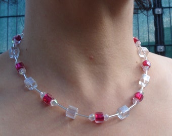 Red and Clear Cubes Necklace