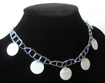 Mother of pearl choker - fashion Jewelry - necklace - Blue White Beads - Gift Idea