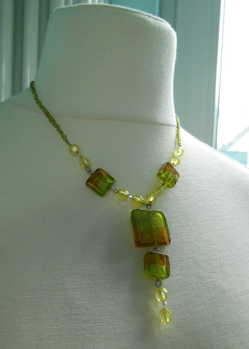 Green Glass Beaded Necklace Silverfoil Glass Beads Seed Etsy