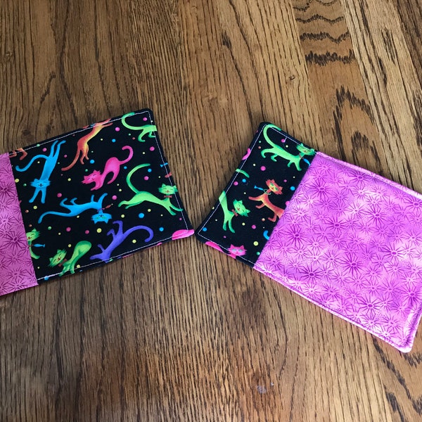 Neon Cats & Starbursts Mug Rugs Set of 2- Cat Lover, Mother's Day Gift, Father's Day Gift Pet Sitter, Veterinarian Gift 7" X 5"