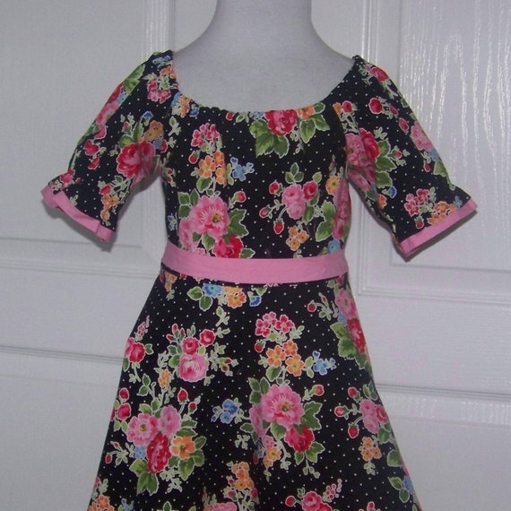 pink dress red flowers