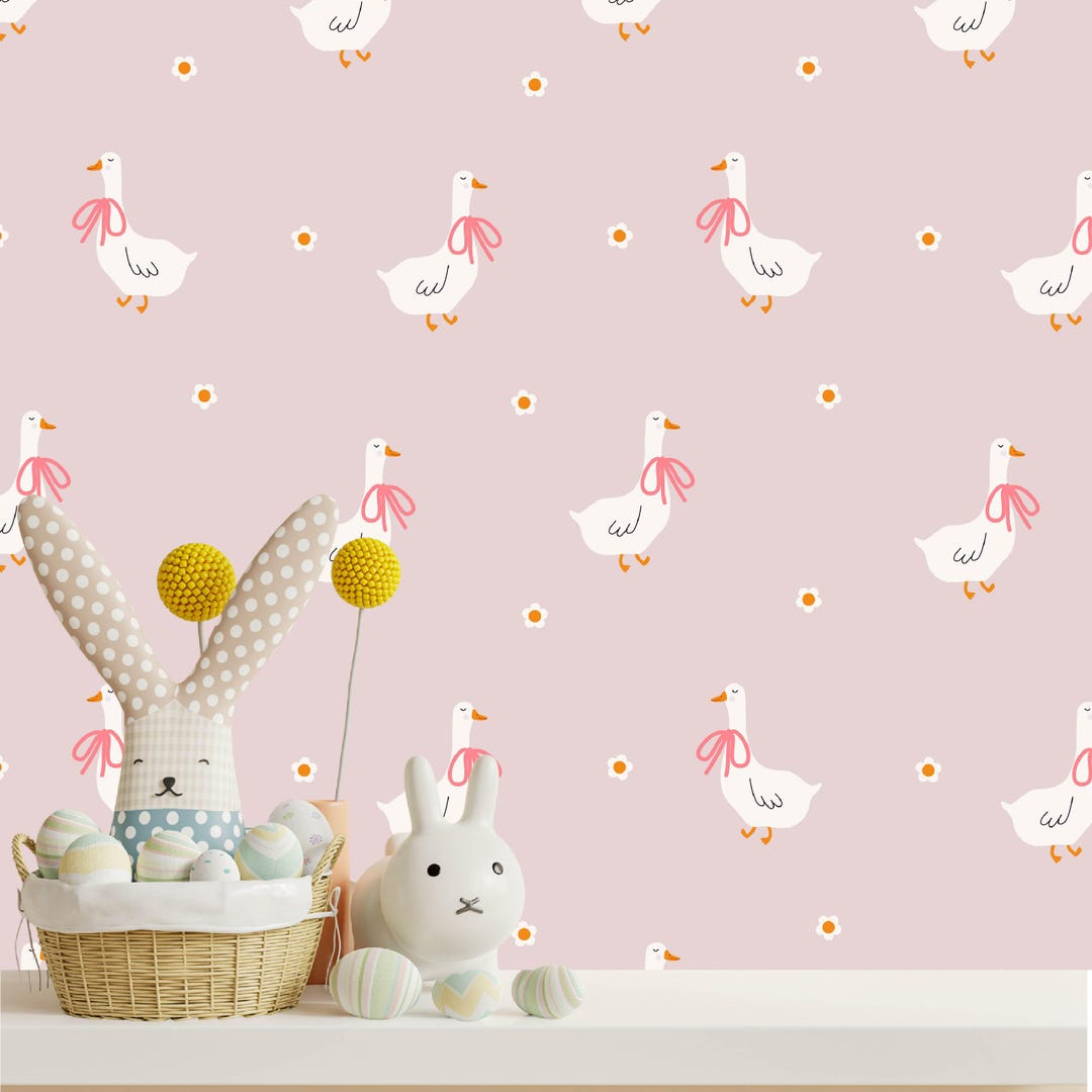 Goose Peel and Stick Wallpaper, Pink Scandinavian Nursery Mural - Etsy