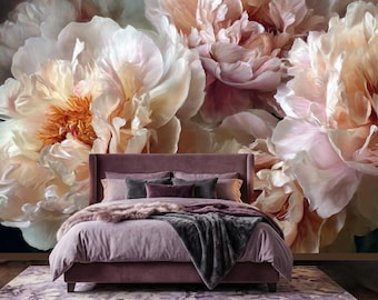 Blush Peony Wallpaper, Large Flowers Wall Mural, Floral Peel and Stick or Traditional Wallpaper