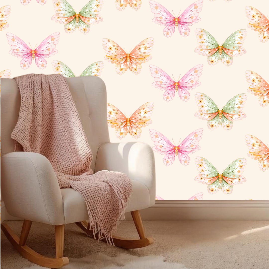Butterfly Peel and Stick Wallpaper, Wall Mural for Nursery, Girls ...