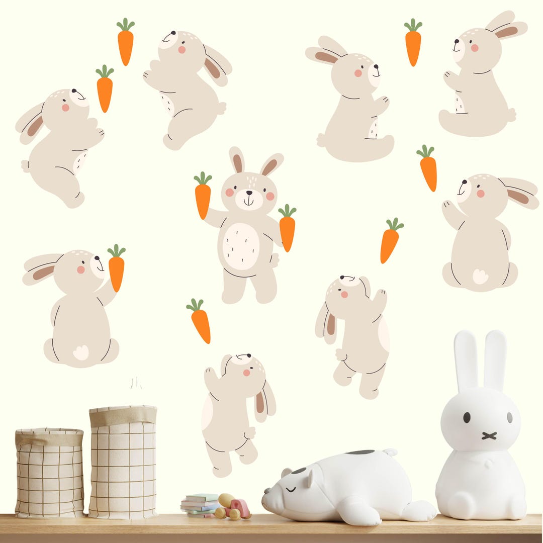 Bunny Wall Decal Set, Rabbit and Carrots Wall Stickers for Nursery - Etsy
