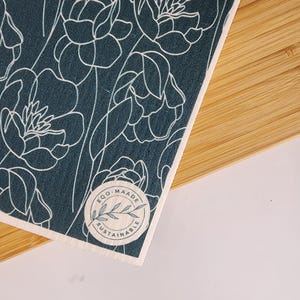 Forest Green Orchids Swedish Dish Cloth | Compostable & Biodegradable | Minimalist Gift | Swedish Dishcloth | Sustainable Cloth | Dishcloth